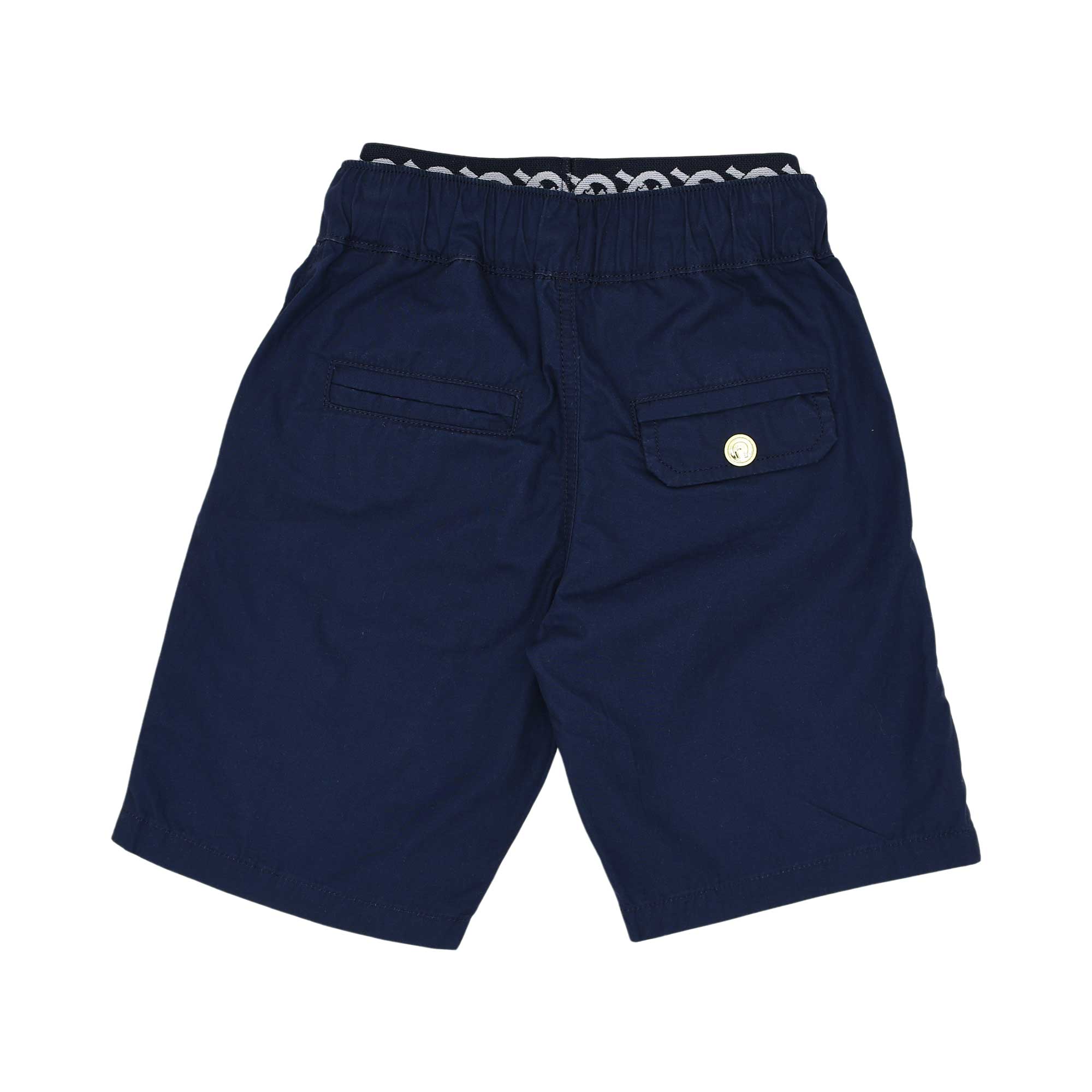 Back view of the Aigner Kids boys navy bermuda shorts cargo pockets cotton kidswear. Order Now Online.