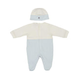 Back view of the Aigner Kids newborn White & Blue sleepsuit set with hat baby outfit soft luxury cotton. Shop the Latest Collection Online