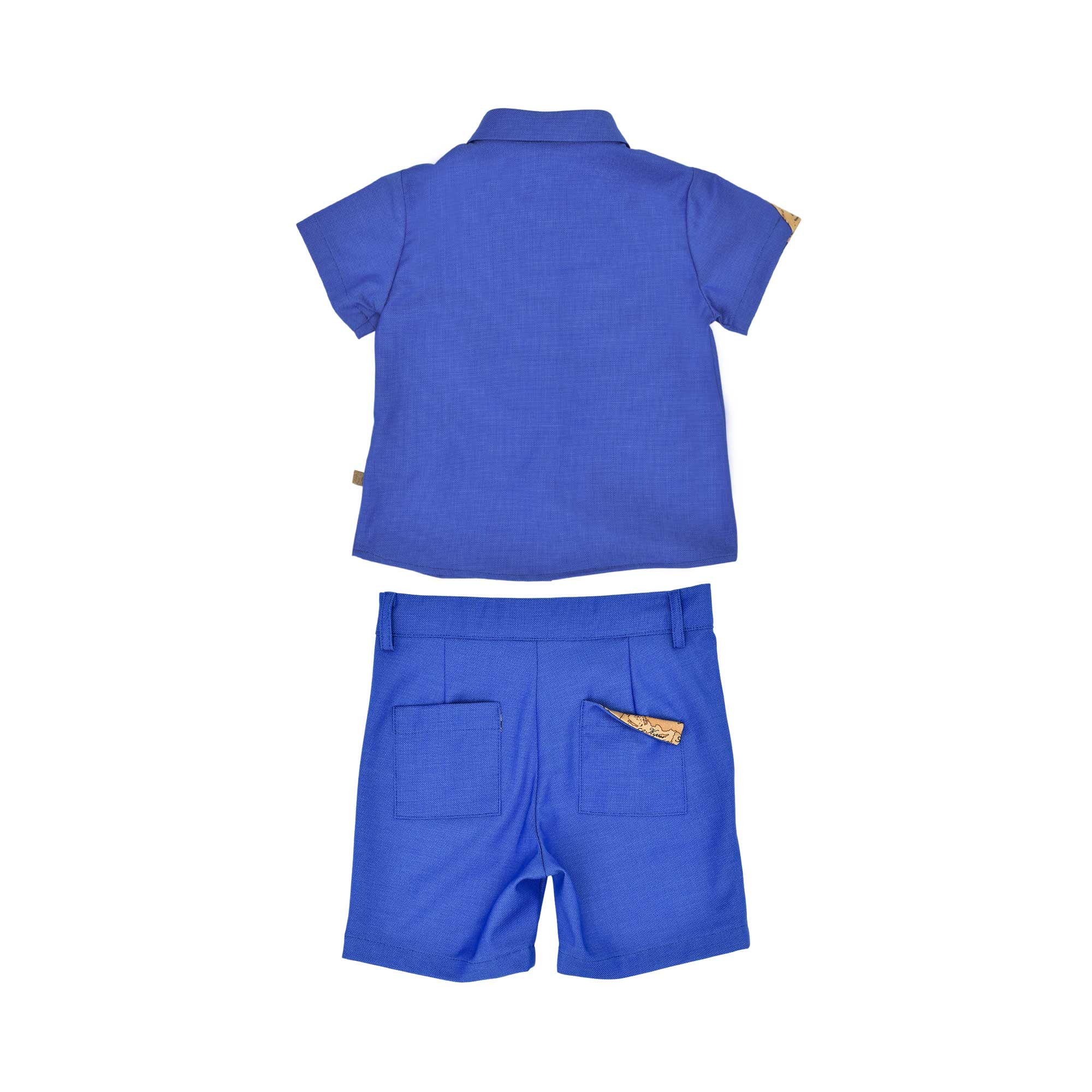 Back view of the Alviero Martini Kids Blue Shirt & Bermuda Shorts Set. Find the Latest Collection Online at Blue Salon Qatar
