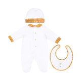 Back view of the Alviero Martini Kids Newborn White Geo Sleepsuit Set with Hat & Bib. Order Online Today at Blue Salon Qatar