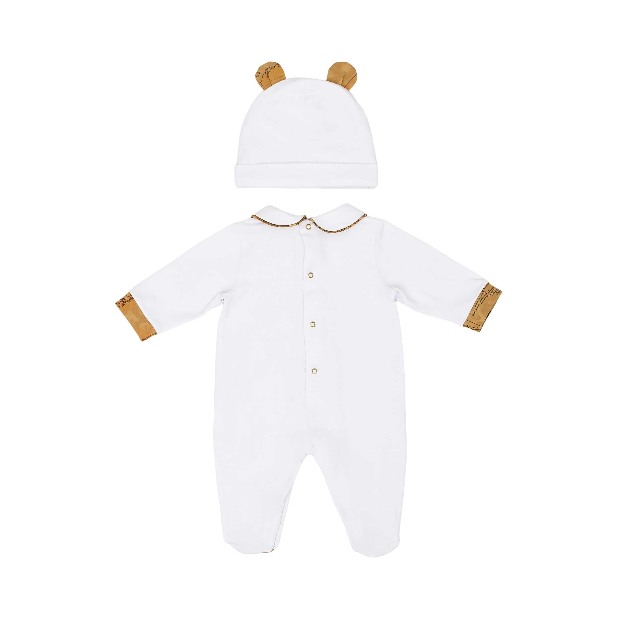 Back view of the Alviero Martini Kids Newborn White Sleepsuit with Teddy Ear Hat. Shop the Latest Online at Blue Salon Qatar.