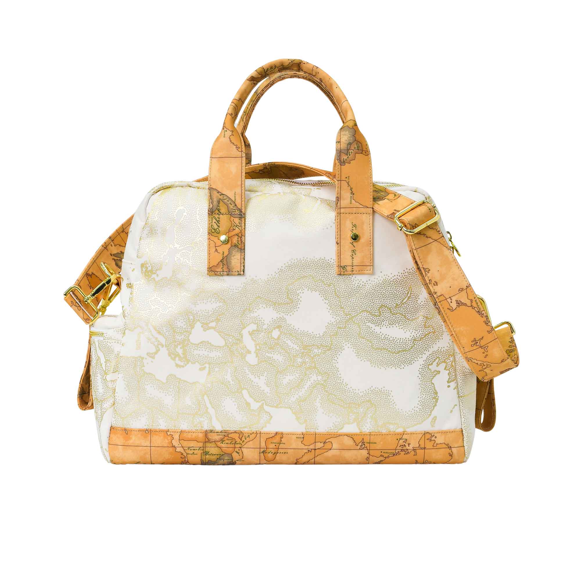Back view of the Alviero Martini kids white Geo map changing bag. Available for Online Purchase at Blue Salon Qatar