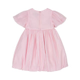 Back view of the Moschino baby girl pink dress puff sleeves teddy logo Available for Online Purchase