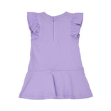 Back view of the Moschino kids baby girl purple dress teddy print ruffle sleeves. Shop the Latest Online