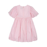 Back view of the Moschino kids girl pink teddy logo dress puff sleeves. Shop the Latest Collection Online.