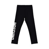 Back view of the Moschino kids girls black logo leggings stretch slim fit. Shop Now Online