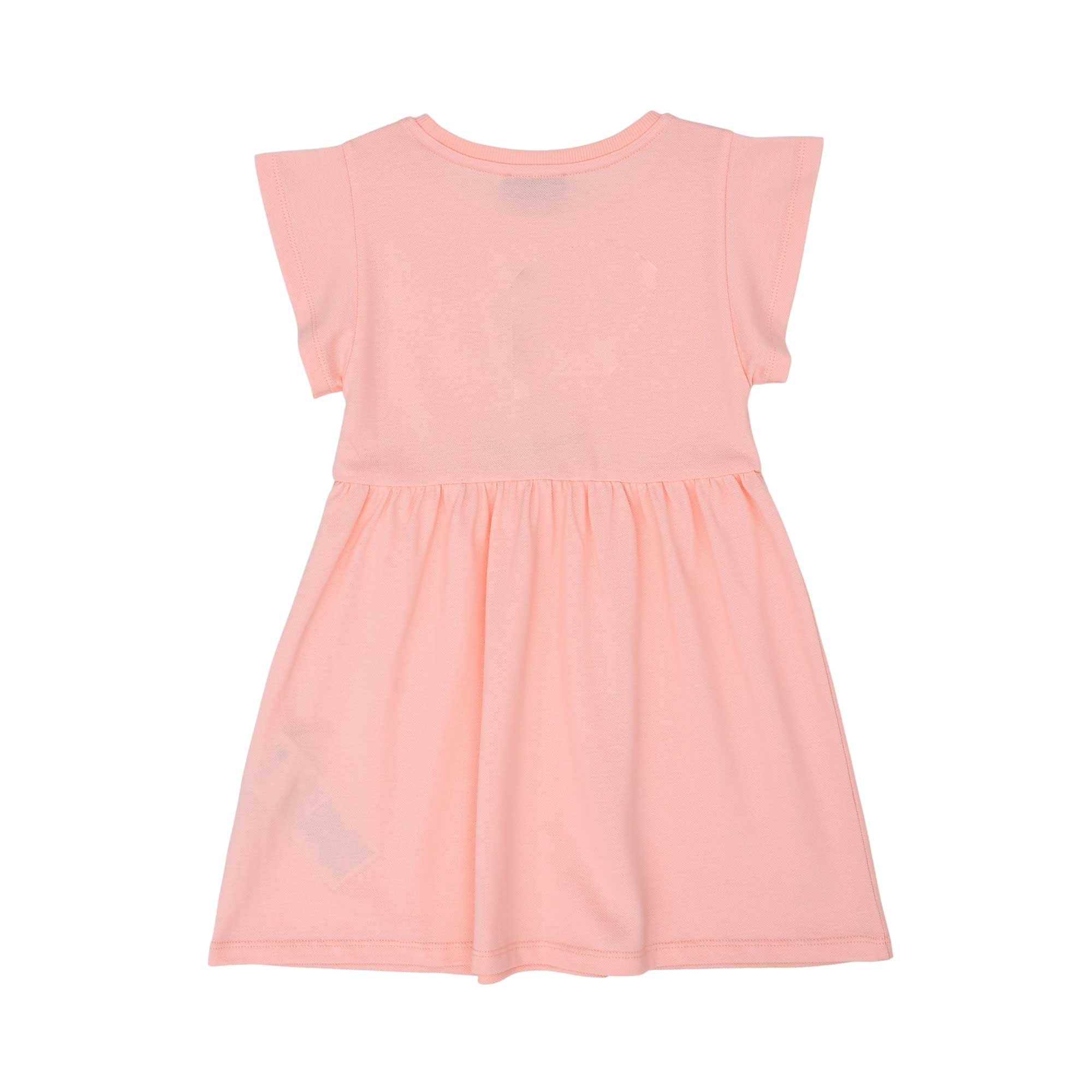 Back view of the Moschino kids girls floral teddy dress in Pink with flared skirt. Available for Online Purchase
