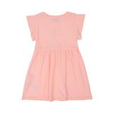 Back view of the Moschino kids girls floral teddy dress in Pink with flared skirt. Available for Online Purchase