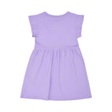 Back view of the Moschino kids girls floral teddy dress in Purple with flared skirt. Available for Online Purchase