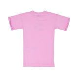 Back view of the Moschino kids girls pink logo print dress short sleeve. Available Online Today