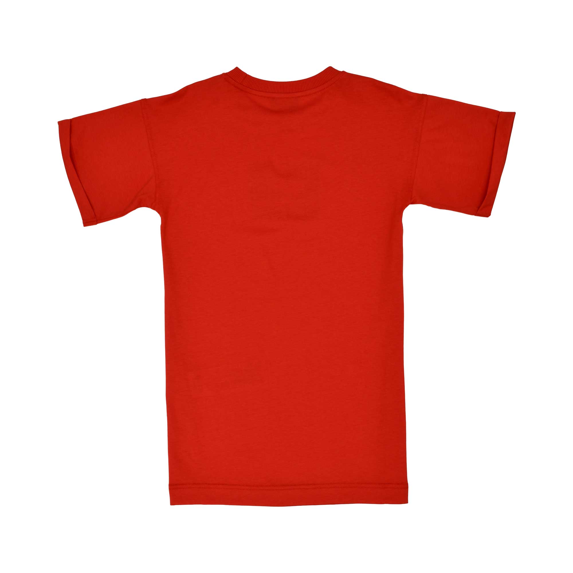 Back view of the Moschino kids girls red logo print dress short sleeve. Available Online Today