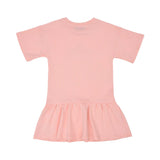Back view of the Moschino kids girls teddy logo dress in pink with flared hem. Order Online Today