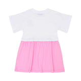 Back view of the Moschino kids girls white pink teddy logo dress flared skirt. Shop the Latest Online
