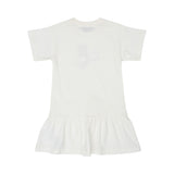 Back view of the Moschino kids girls white teddy logo dress flared hem. Shop Now Online