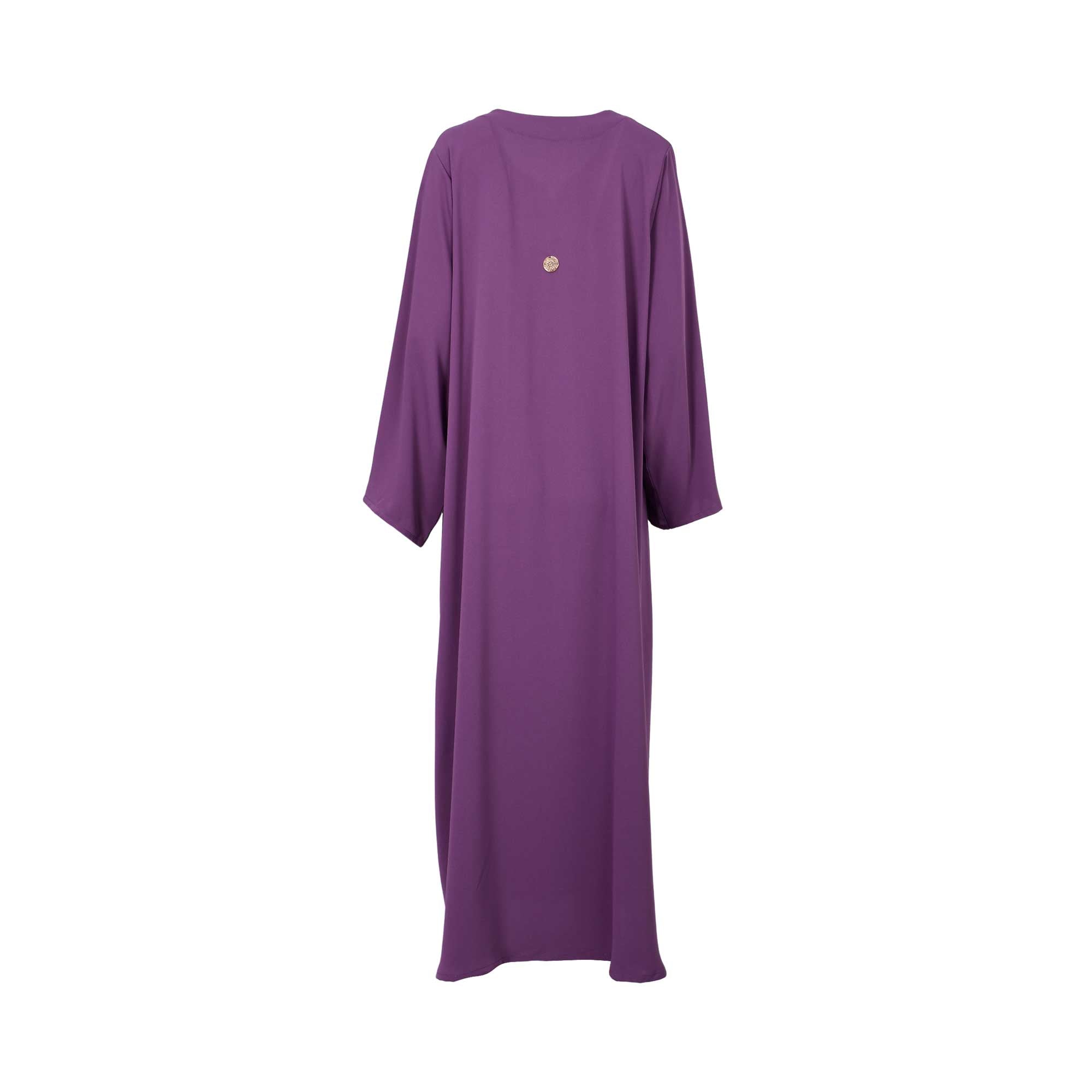 Back view of the Nero women's purple embroidered jalabiya with geometric panel. Shop the Latest Collection Online
