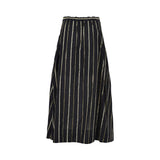Back view of the Simona Corsellini Women's Black Striped Midi Skirt with Metallic Detail. Shop the Latest Online.