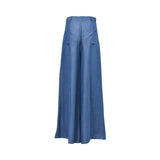 Back view of the Simona Corsellini Women's Blue Wide-Leg Denim Trousers High Waist. Available Online