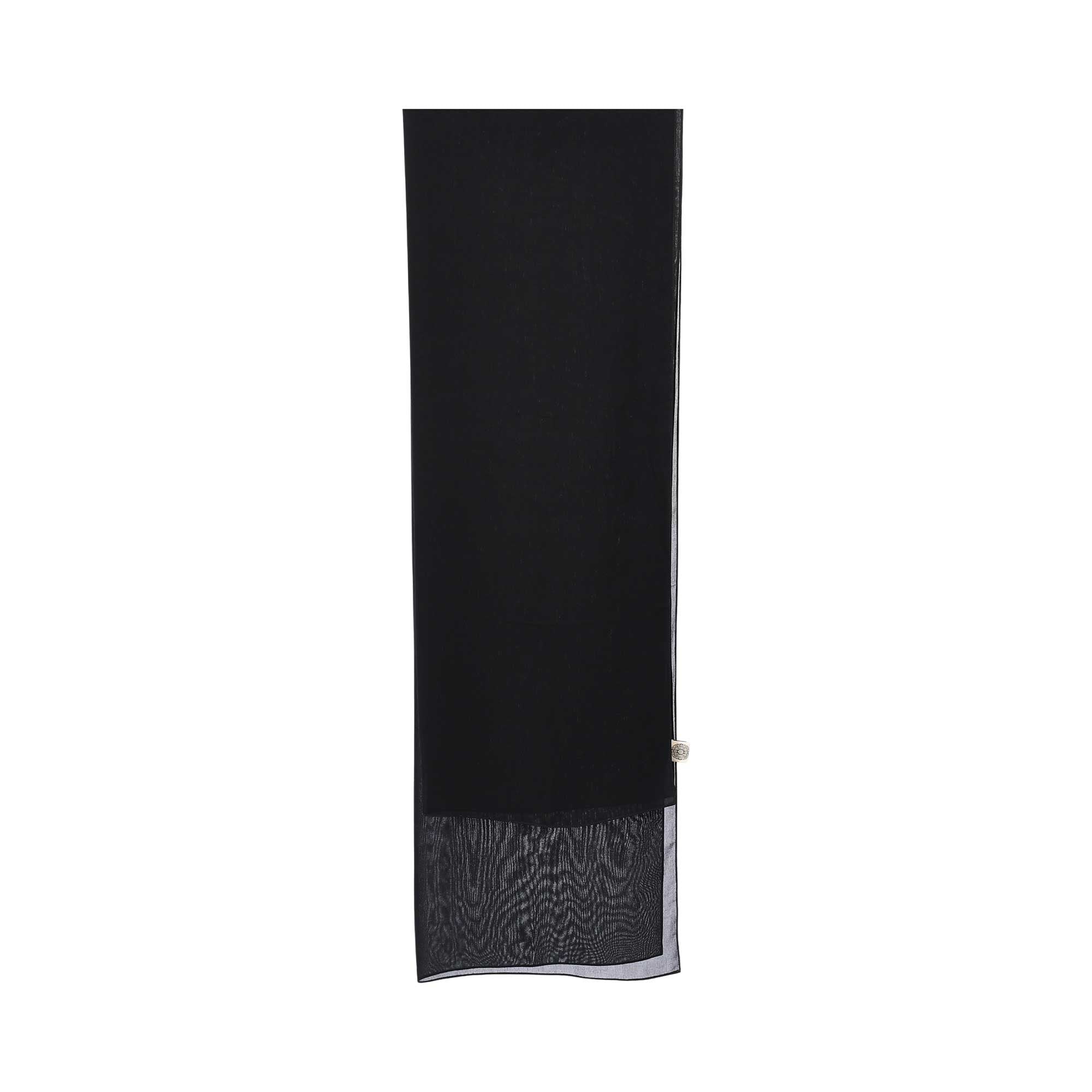 Back view of the scarf for the Nero Women's Navy Blue Satin Lapel Embellished Abaya with tonal floral bead embellishment with matching scarf. Order Online Today