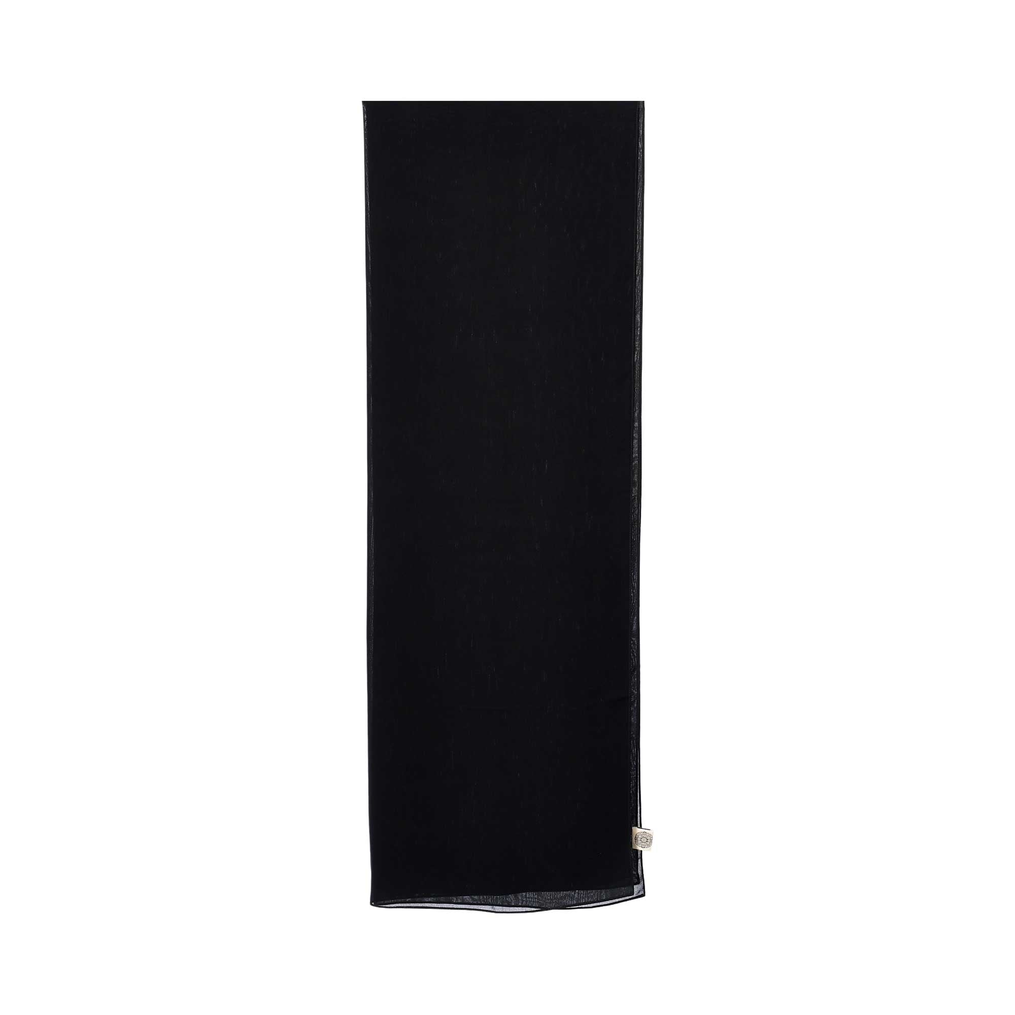 Back view of the scarf for the Nero women's satin black embellished abaya with waist bead detailing and matching scarf. Available Now at Blue Salon Qatar