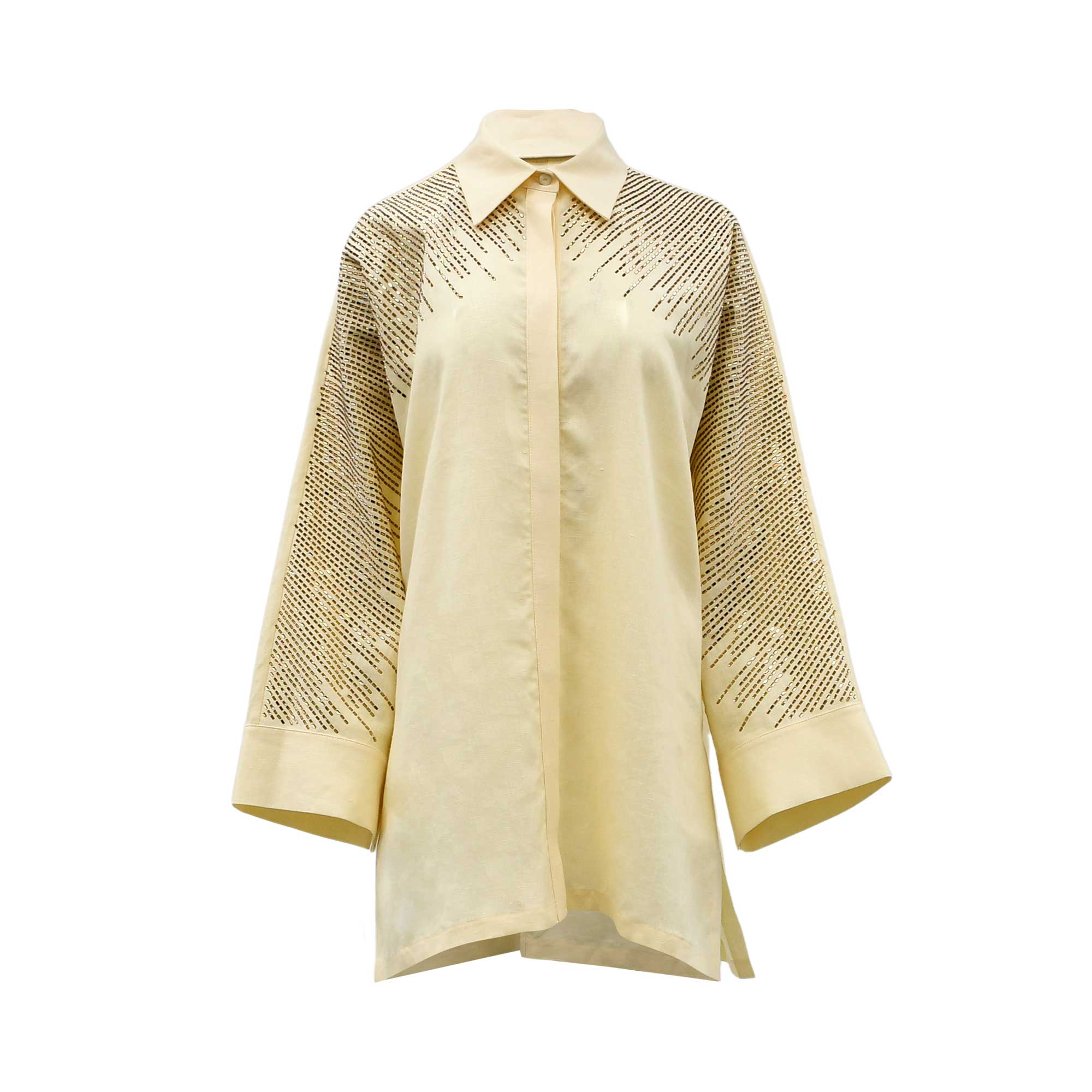 Baqa Women's Light Yellow Embellished Oversized Blouse with Wide Sleeves – Shop Now Online