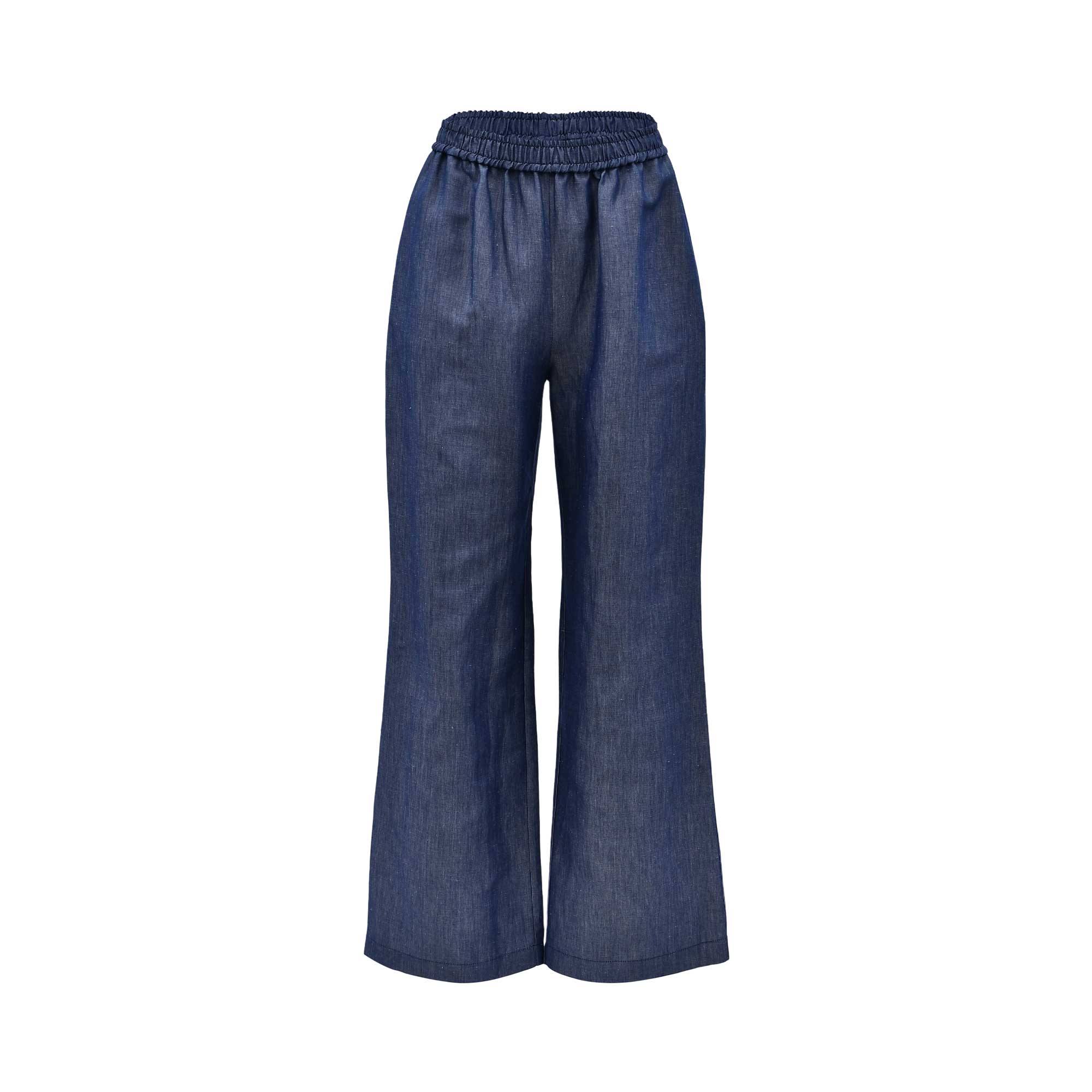 Baqa Women's Navy Blue Wide-Leg Trousers with Elastic Waist – Available for Online Purchase
