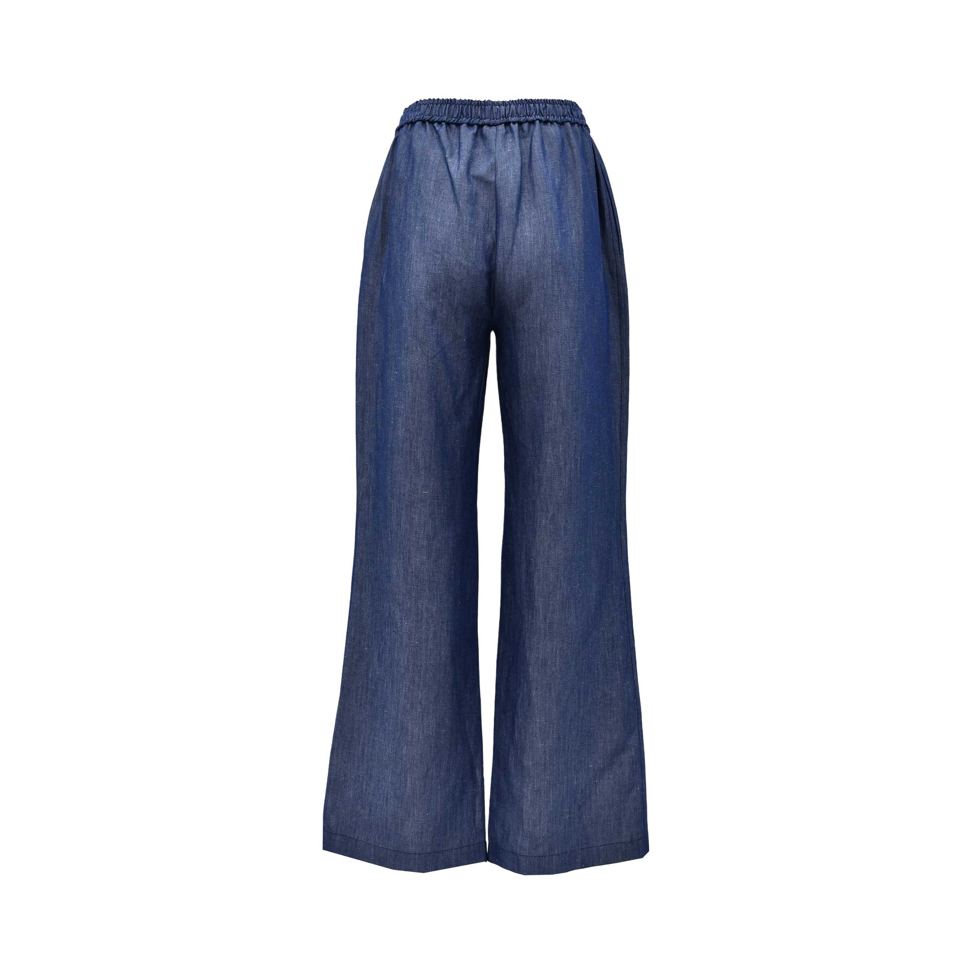 Baqa Women's Navy Blue Wide-Leg Trousers with Elastic Waist – Available for Online Purchase