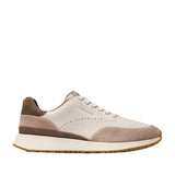 Men's off-white and brown suede and leather low-top sneakers with a thick off-white sole and brown outsole.