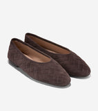 Dark brown suede ballet flats with a zigzag quilted pattern. A light tan interior lining is visible.