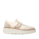 Pair of off-white Cole Haan ØriginalGrand Max Stitchlite™ platform sneakers with a snakeskin-patterned side panel.
