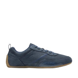 Pair of navy blue Cole Haan Men's GrandPrø Lemans sneakers with a brown rubber sole and lace-up closure.