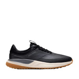 Men's Cole Haan GrandPrø golf shoe in black with a light neutral midsole, grey accent, and gum rubber outsole, featuring a te