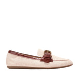 W35409:NATURAL 2 TONE CANVAS/CH MAHOGANY CROC PRINT LTHR