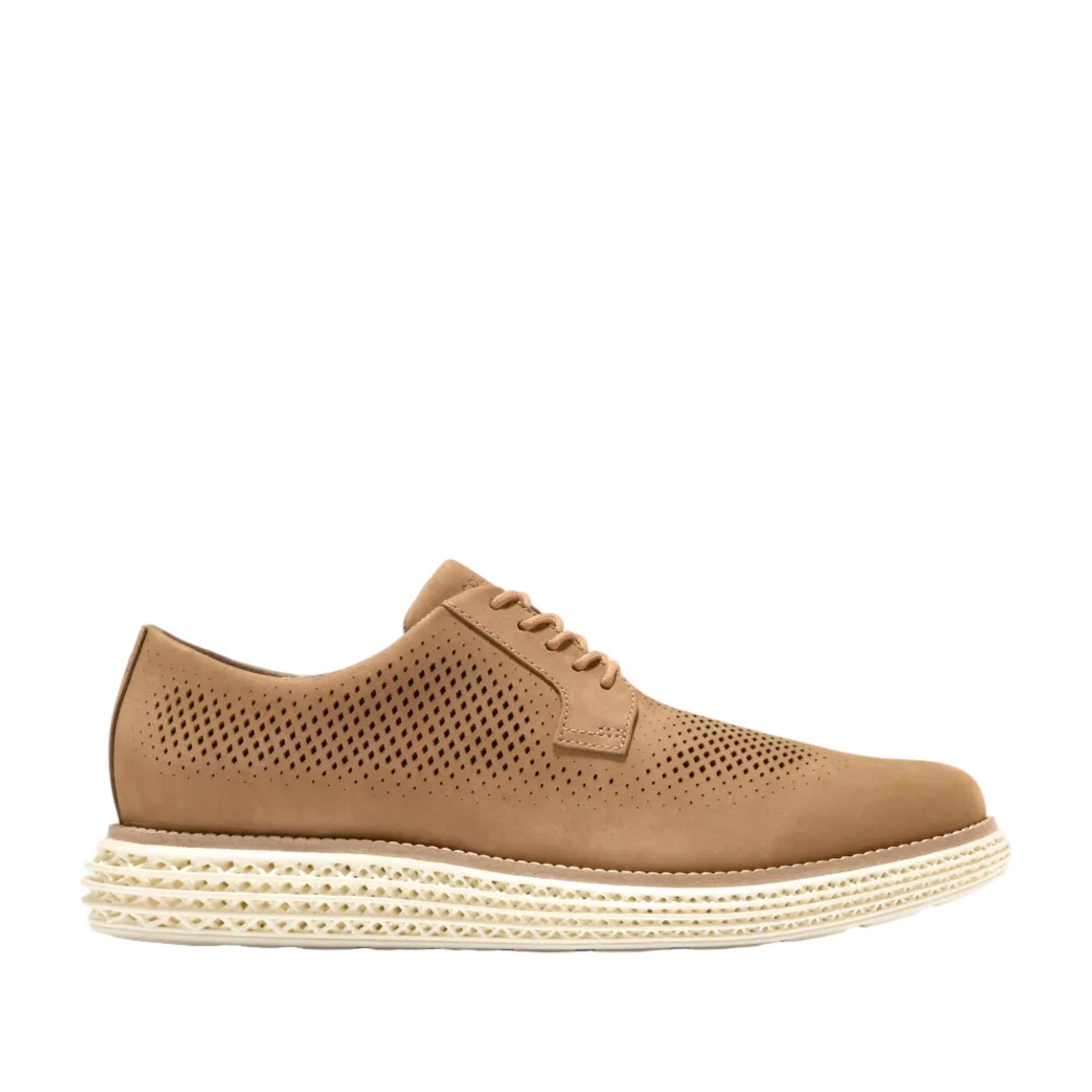 Tan Cole Haan Men's ØriginalGrand 2.0 Oxfords with perforated upper and an off-white textured sole.