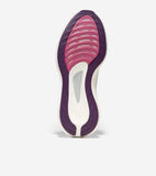 Sneaker sole with a cream base, deep purple trim, bright pink textured tread, and a light gray Cole Haan logo insert.