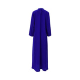 Back view of the royal blue inner dress showing the button fastening and neck slit.