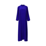 A full-length, long-sleeved royal blue inner dress with a high neckline and flowy silhouette.