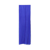 A close-up of a bright blue sheer chiffon Sheila with a professional hemmed finish.