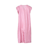 The back view of the simple pink satin under-slip with a round neckline.