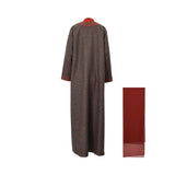 Back view of the floral print open abaya by Bazzah Couture showing the continuous pattern and modest floor-length cut.