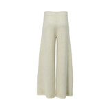Back view of ivory textured knit palazzo pants showing the draped wide-leg fit and smooth waistband.