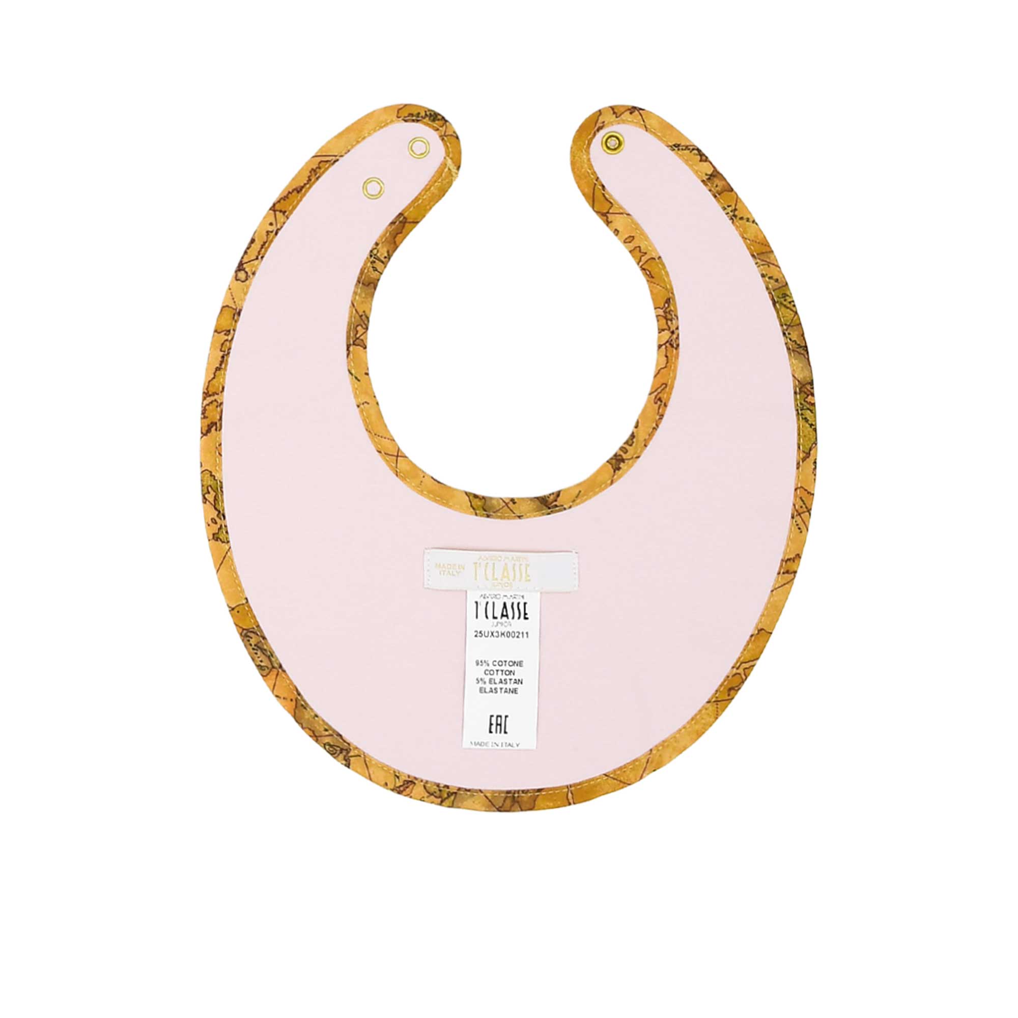 Bib only back view of the Alviero Martini Kids Newborn Pink Geo Sleepsuit Set with Hat & Bib. Order Online Today at Blue Salon Qatar