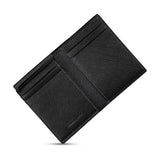 An open view of the card case partially unfolded, showing the fine Saffiano leather lining, internal card slots, and the debossed Cerruti 1881 logo on the inner panel.