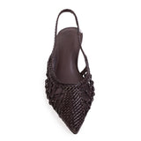 Overhead top-down view of the BLACK SUEDE STUDIO Maggie 35 slingback showing the pointed toe and leather insole.