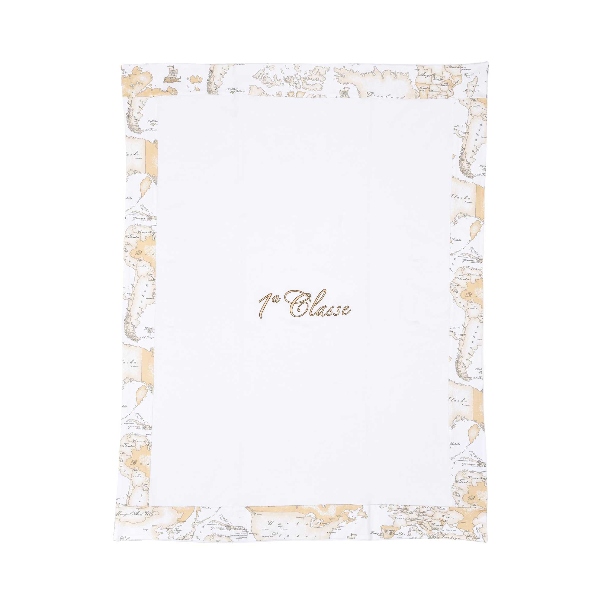 Blanket only front view of the Alviero Martini Kids Newborn White/Beige Geo Print Sleepsuit Set with Hat, Bib & Blanket. Available for Online Purchase at Blue Salon Qatar.
