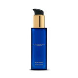 Royal blue rectangular body lotion bottle with a gold-toned pump dispenser and black nozzle, featuring 'THAMEEN LONDON' brand