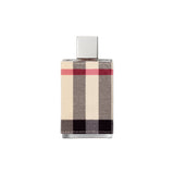 Perfume bottle with checkered design on a white background.