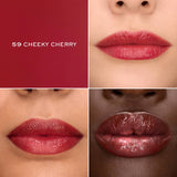 A glossy, translucent deep cherry red lip butterglow, shade 59 Cheeky Cherry.