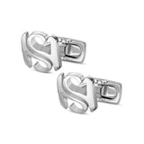 Pair of polished silver-toned cufflinks, each featuring an intertwined "SH" initial logo and a swivel bar fastening.