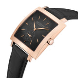 Saint Honore Carre Gents Black Dial Rose Gold Case Black Leather Strap Watch
