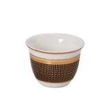 CASA BLU 13-piece luxury tea and coffee set featuring six gold-rimmed glass tea mugs with handles, six ceramic cawa cups, and one matching saucer arranged in a black foam-lined gift box.
